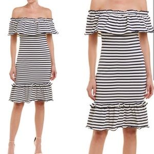 PARKER Off The Shoulder Striped Midi Dress